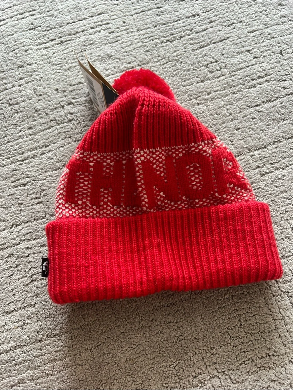 The North Face Retro Cabin Beanie, Red and White